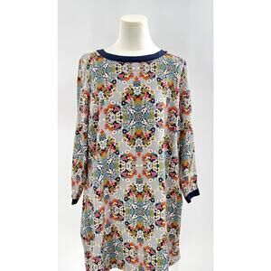 J Crew Misty Fog Silk Shift Dress Gray Long Sleeve Floral Knee Length 12 L